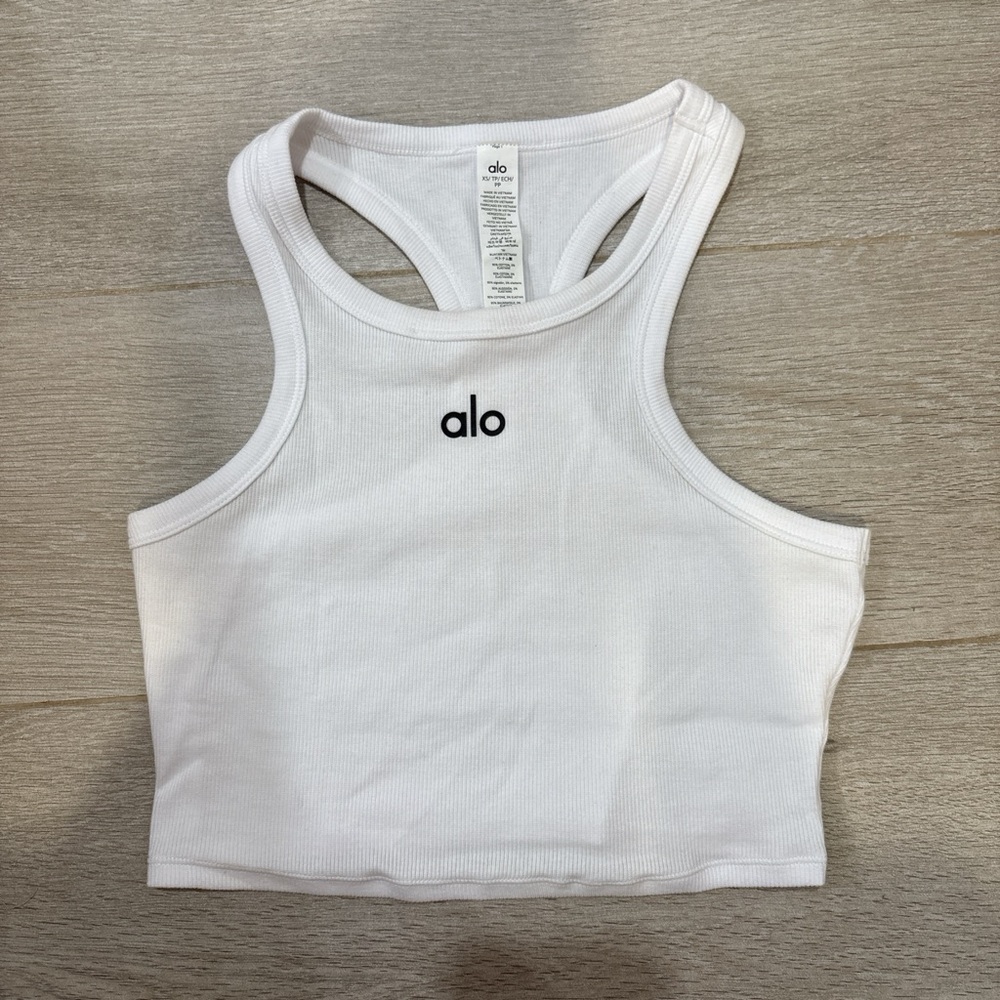 Alo White Ribbed Tank Top